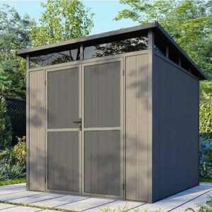 EVORA Gartenhaus aus grauem Verbundmaterial, 4 m² – Aluminiumkonstruktion – Co-extrudiertes Verbundholz – UV-beständig – Korrosionsbeständig