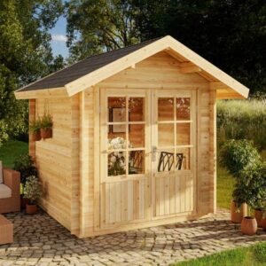 Gartenhaus Palma Alpholz, Außenmaße 2,5 × 2,5 m (inkl. Dachüberstand, falls vorhanden), Naturholz, Wandstärke: 28 mm, Gesamtfläche 6,3 m²